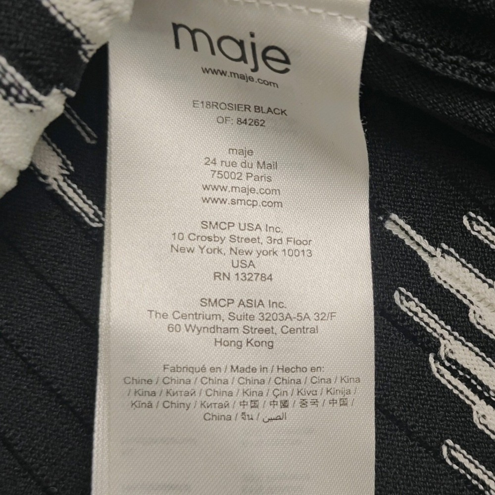 Maje Black White Zig-Zag Pleated Off-the-Shoulder Knit Midi Dress Size 3 L - Picture 5 of 14